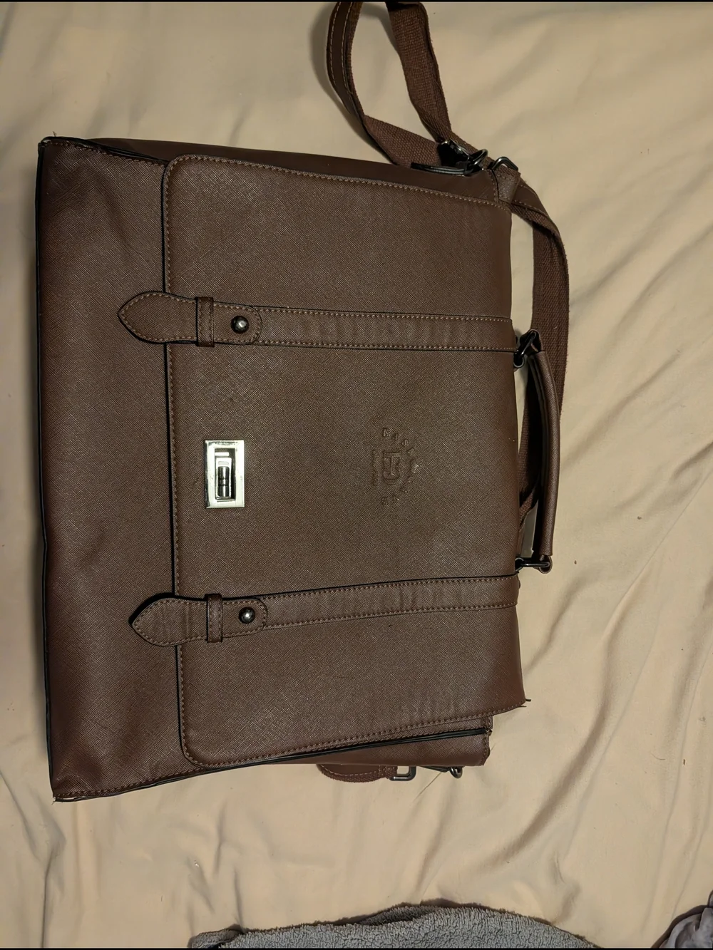 Brown Men's Leather-Style Briefcase Messenger Bag